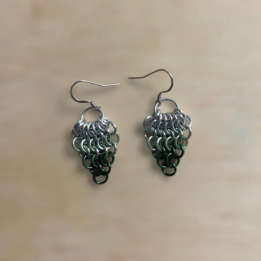 Euro Fan Chainmail Earrings - Greens