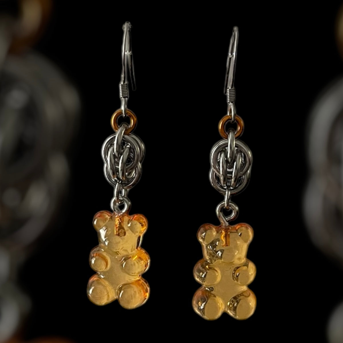 Gummy Bear Sweet Pea Chainmail Earrings - Orange