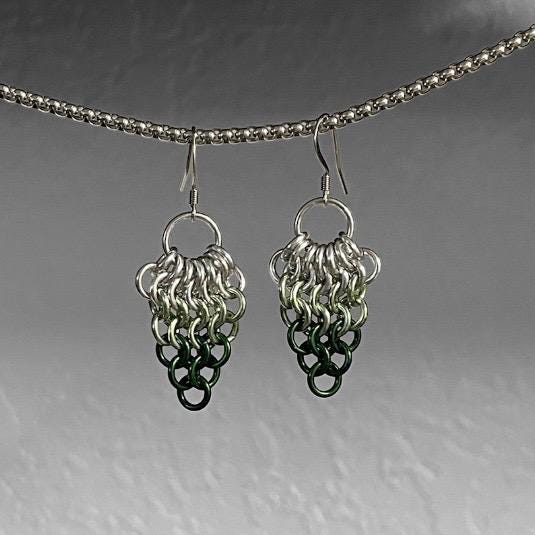 Euro Fan Chainmail Earrings - Greens