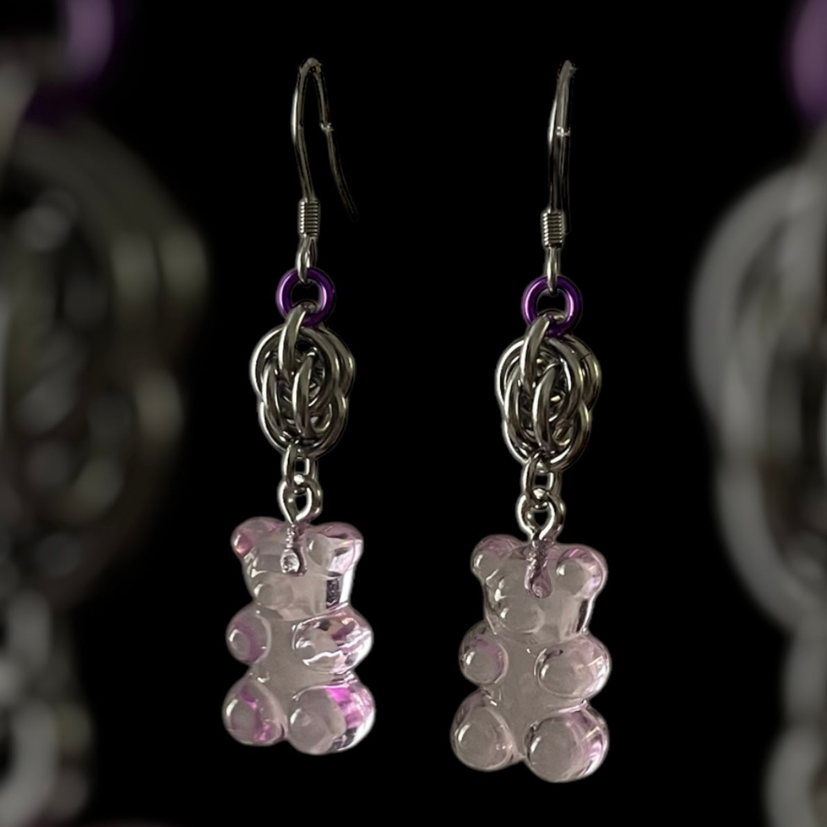 Gummy Bear Sweet Pea Chainmail Earrings - Purple