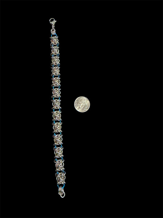 Two Tone Orc Weave Chainmail Bracelet - Aqua