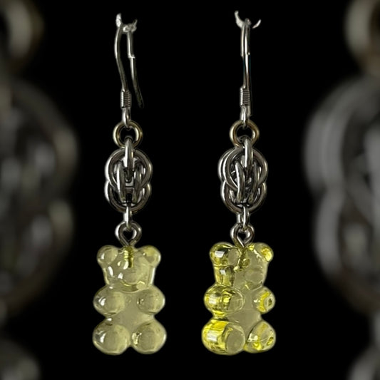 Gummy Bear Sweet Pea Chainmail Earrings - Yellow