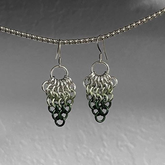 Euro Fan Chainmail Earrings - Greens