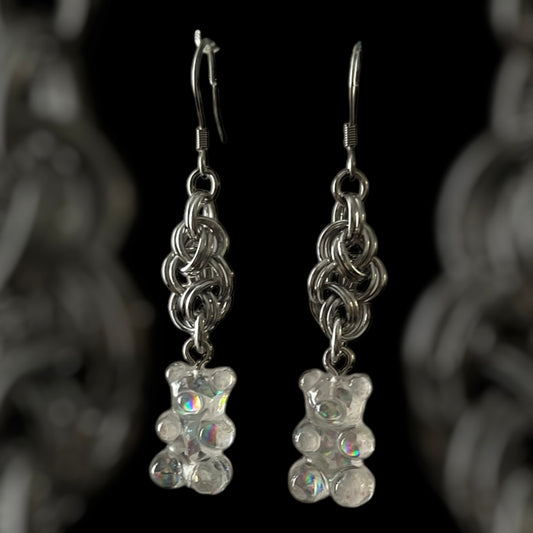Gummy Bear Kinged Cloud Cover Chainmail Earrings - Irridescent
